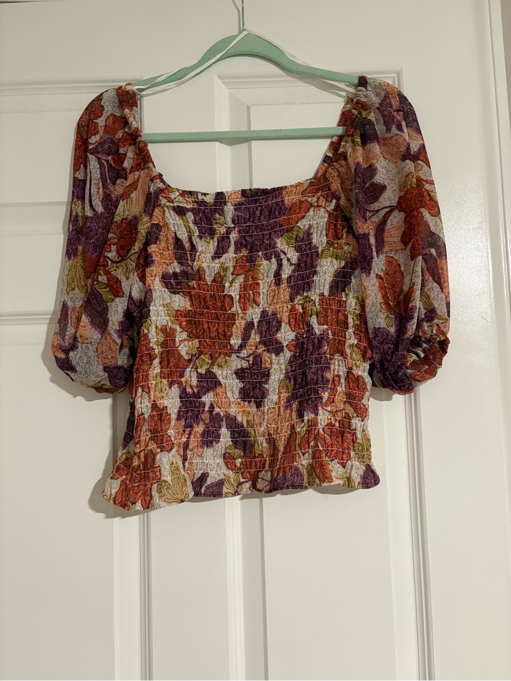 Old Navy Floral Smocked Puff-Sleeve Top - Purple, Rust, Olive, Cream